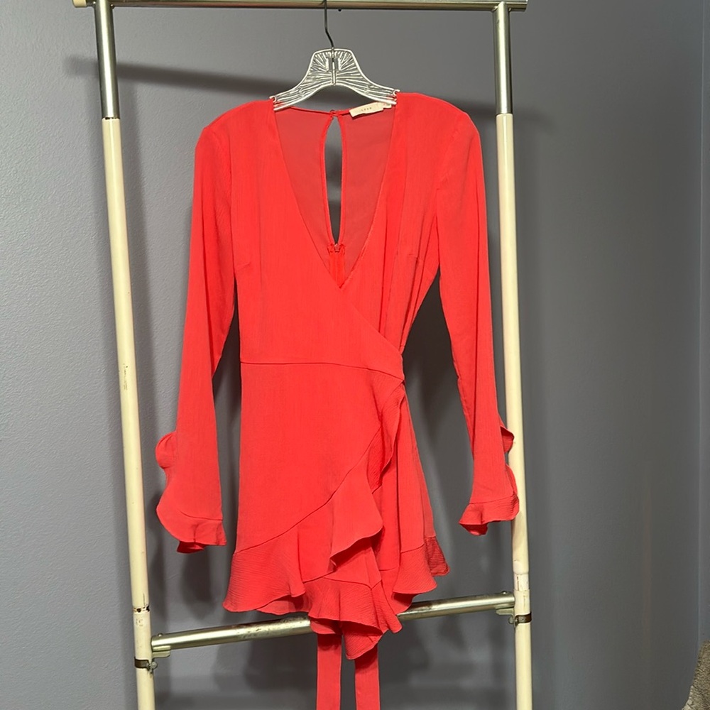 LUSH Long Sleeve Wrap Coral Romper, Size XS